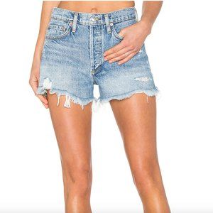 Agolde Vintage Cut Off Light Wash High Waisted Distressed Denim Shorts